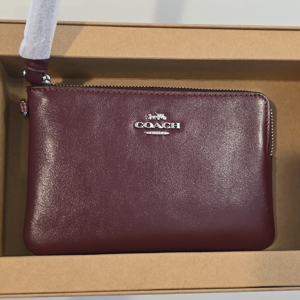 Coach Leather Wristlet in Burgundy